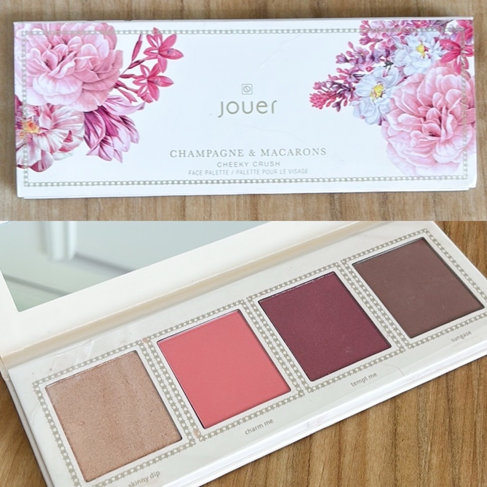 NWOT Jouer Champagne & Macarons Face Palette with Pink Floral Design